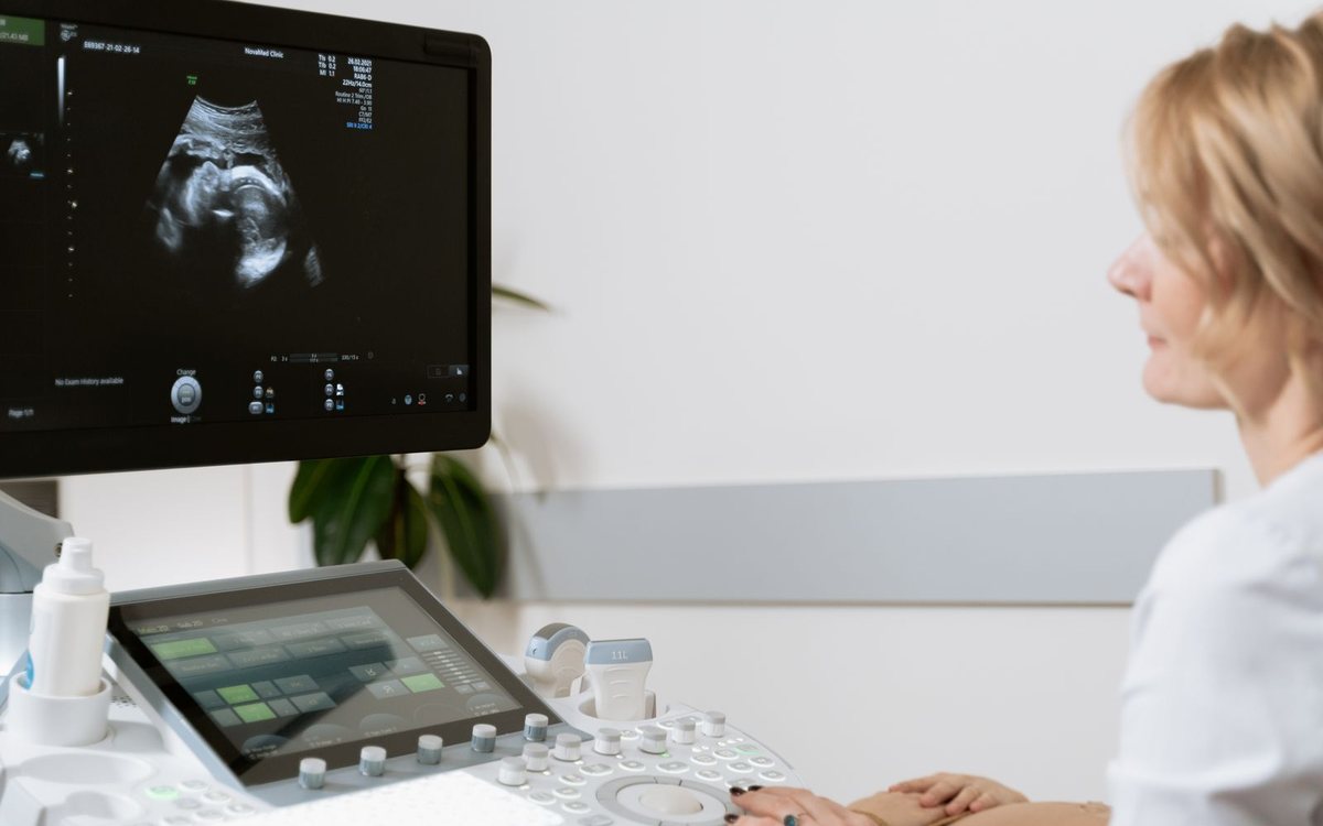 A woman having a gynecological ultrasound examination